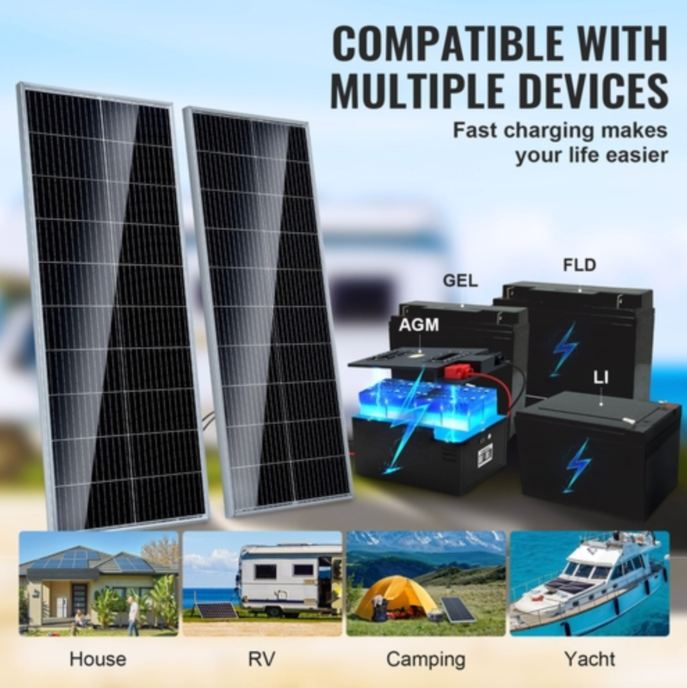 200W monokristallin solpanelsats, 2 st monokristallin solpanel