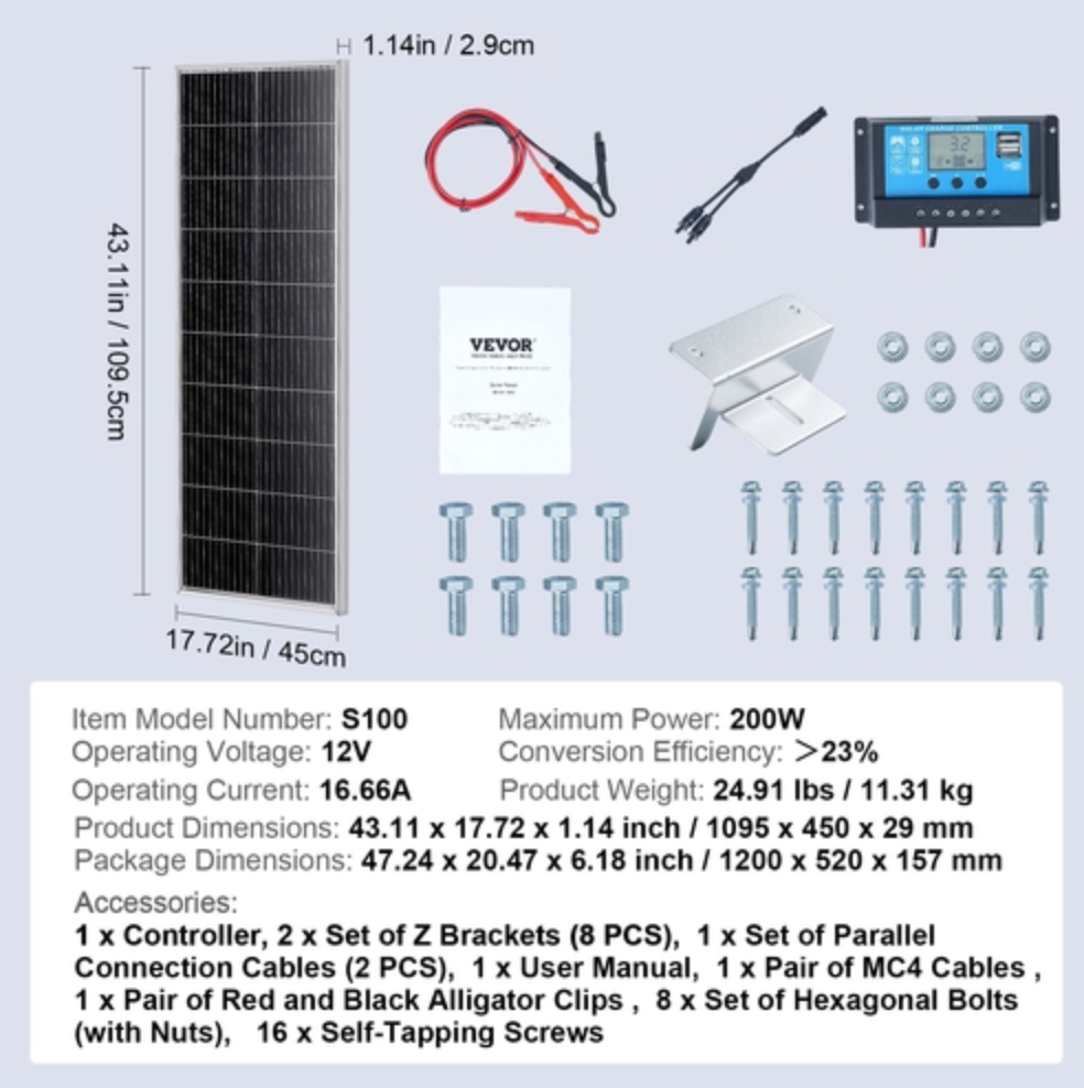200W monokristallin solpanelsats, 2 st monokristallin solpanel