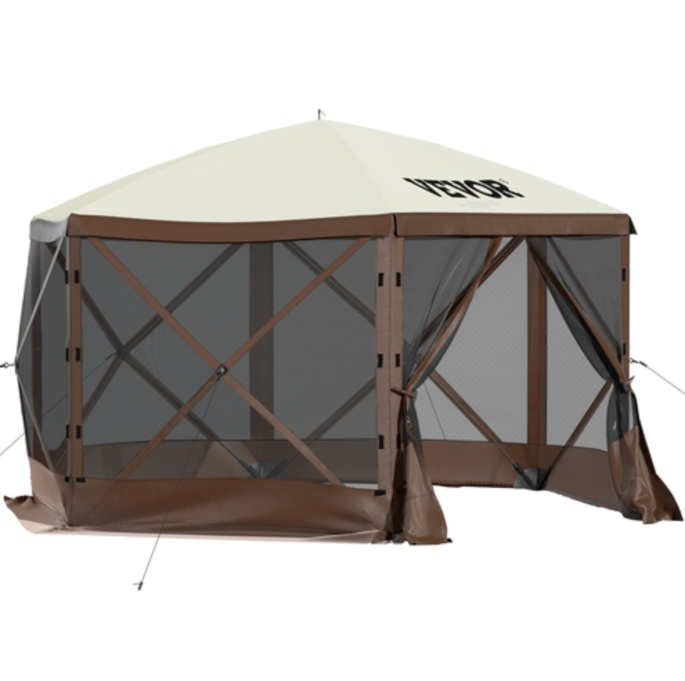 Paviljongtält med skärm, 3 x 3 fot, 6-sidigt uppfällbart campingtak